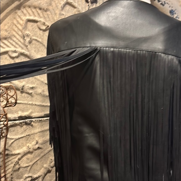 Adore Black Fringe Leather Jacket - Picture 4 of 16